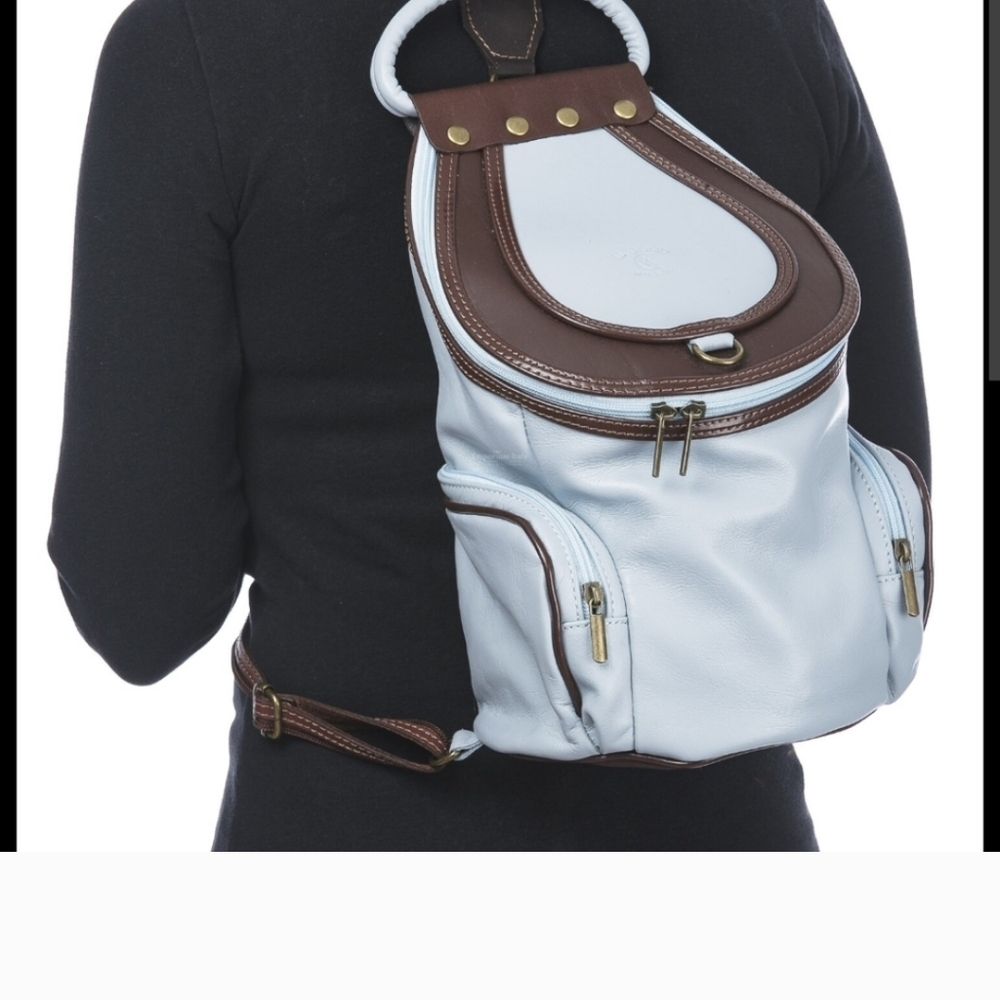 VA Made In Italy Stylish Cream and Brown Leather Backpack/Bag